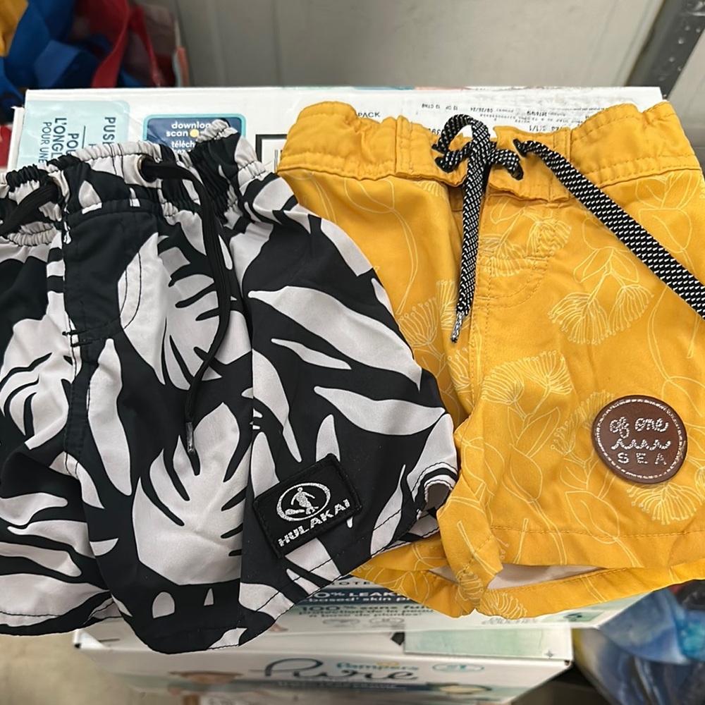 Black and White Tropical Print Shorts with Drawstring Waist